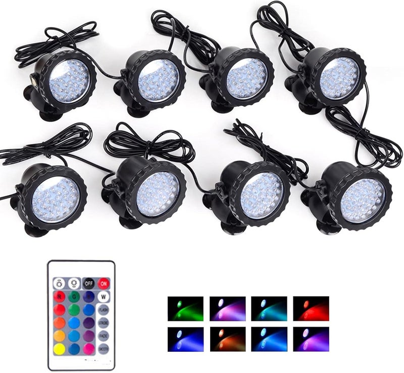 SHOYO أضواء البركة، كشافات خارجية تحت الماء LED لأضواء النافورة IP68 مقاومة للماء RGB ذاكرة قابلة للتعديل ضوء غاطس للحديقة، العشب، الشرفة، بركة، نافورة، شلال، مجموعة من 8 قطع - Image 1
